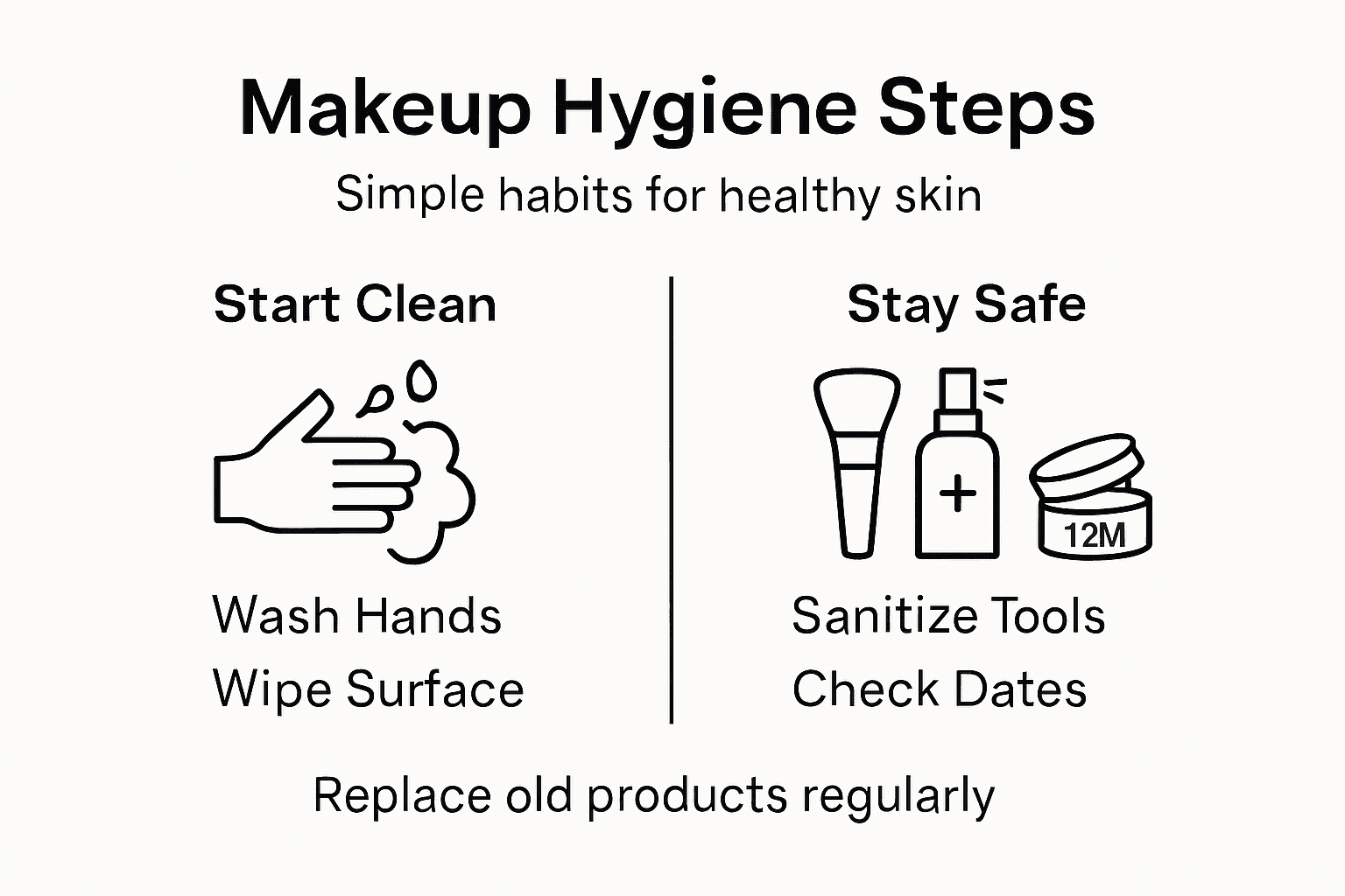 Infographic showing key makeup hygiene steps