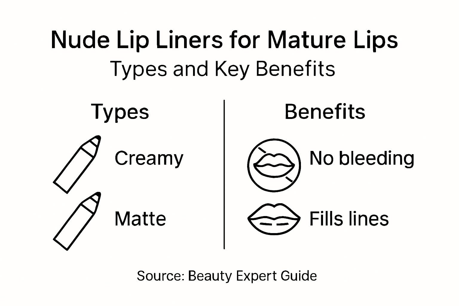 Infographic showing types and benefits of nude lip liners