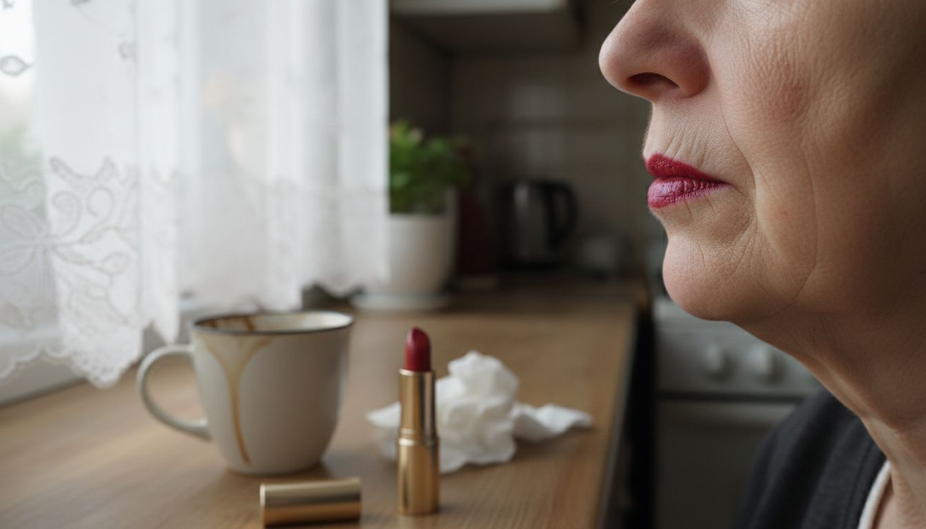 Close-up mature lips with soft lipstick