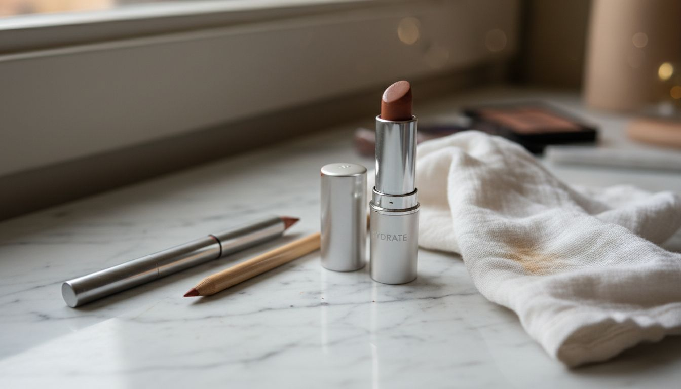 Different types of nude lip liners on vanity