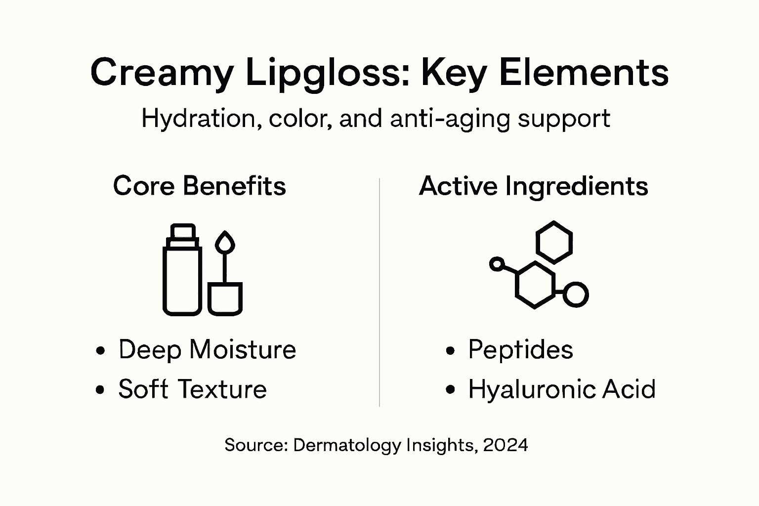 Infographic showing creamy lipgloss features and benefits