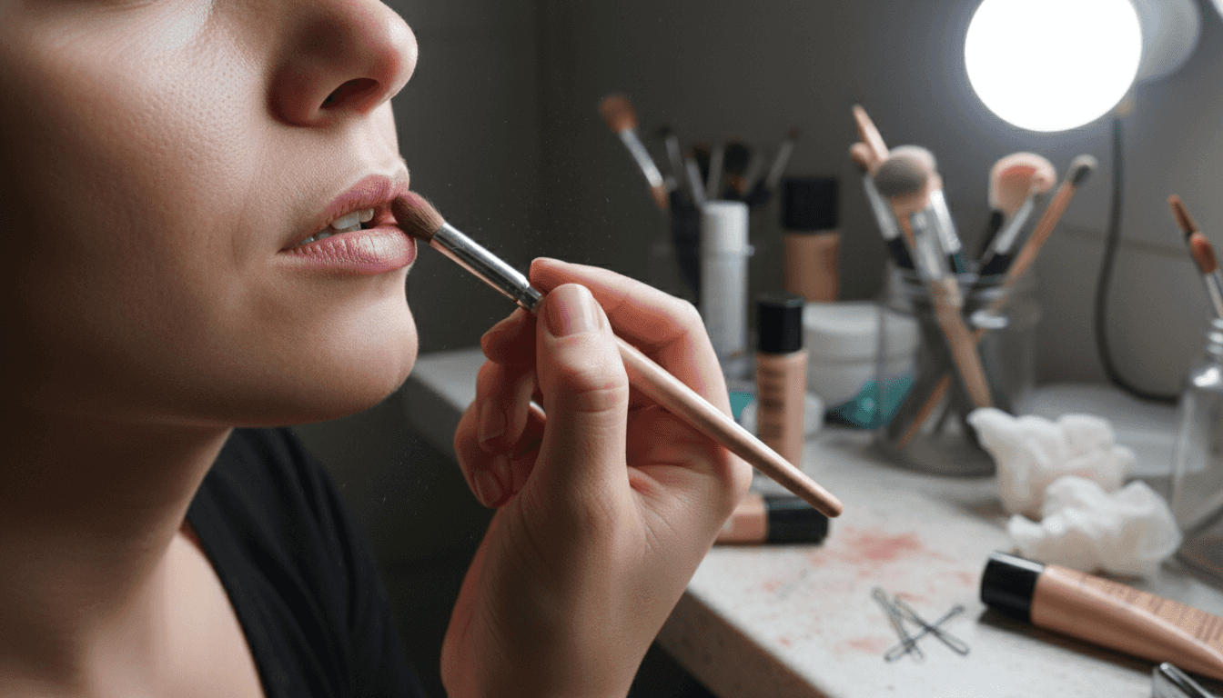 Close-up blending lip liner with small brush