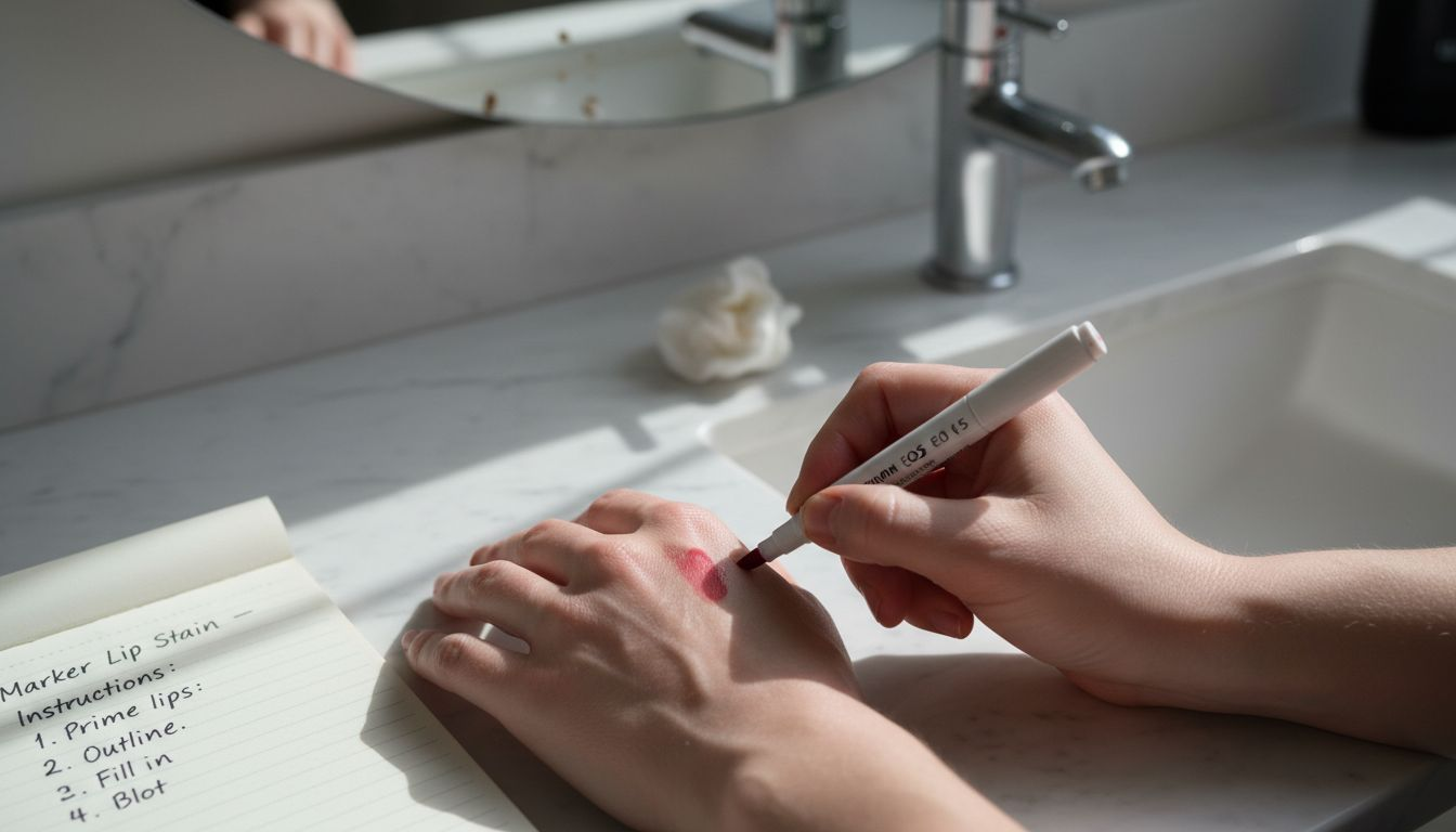 Hands testing marker lip stain on hand