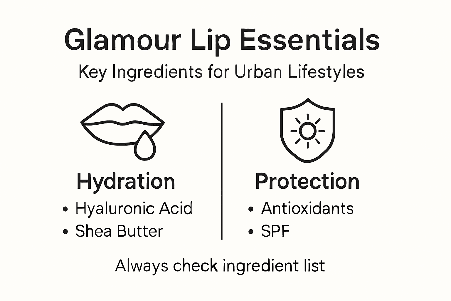 Infographic with hydration and protection lip ingredients