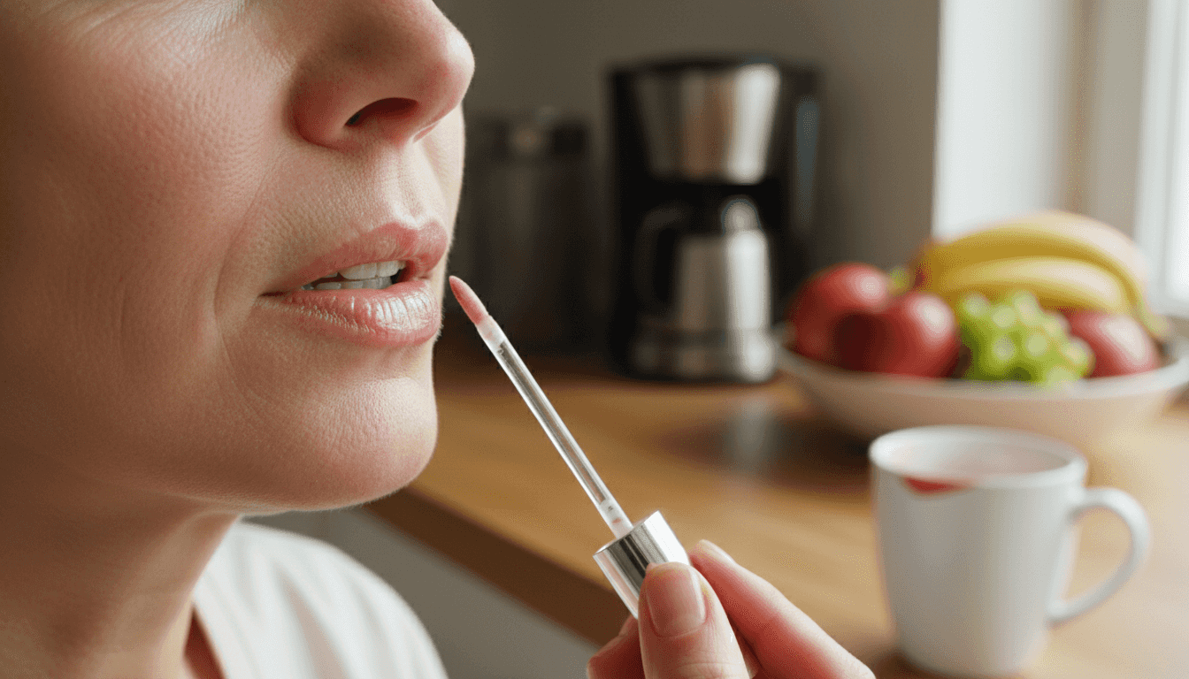 Close-up glossy lipstick application mature lips