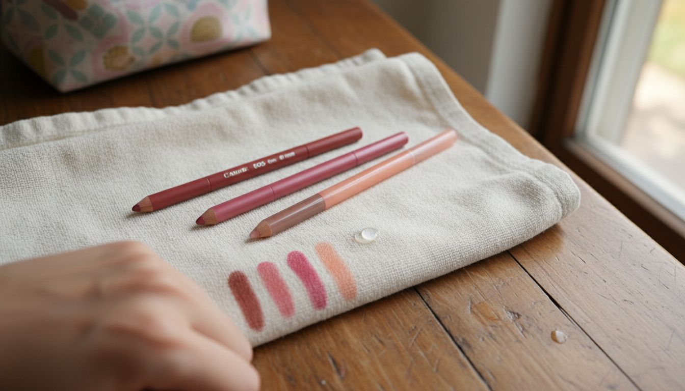 Various nude pink lip liner textures swatched