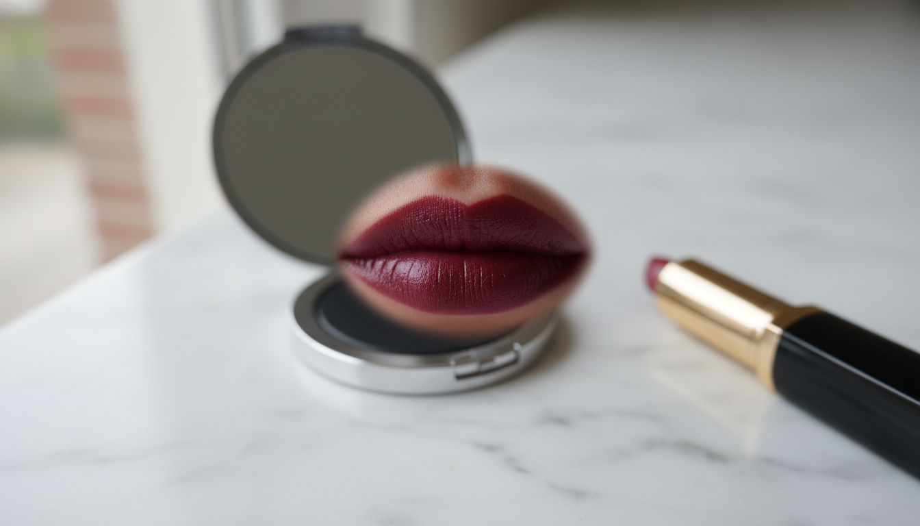 Close-up satin lipstick on thin lips