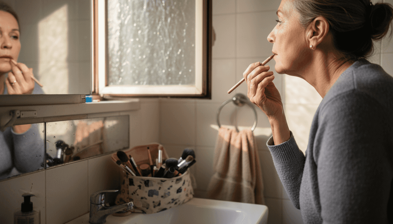 Soft blended dirty rose lip liner for mature lips