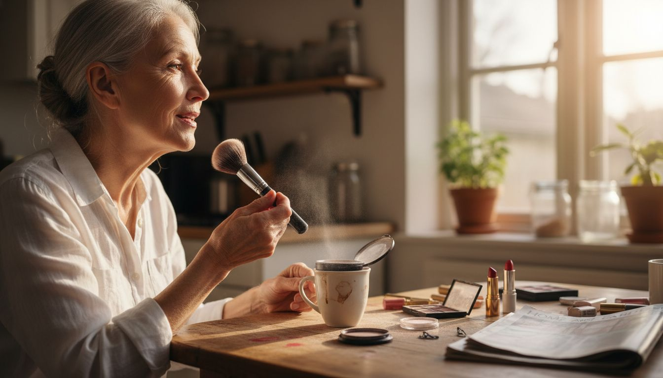 Applying setting powder to matte lips