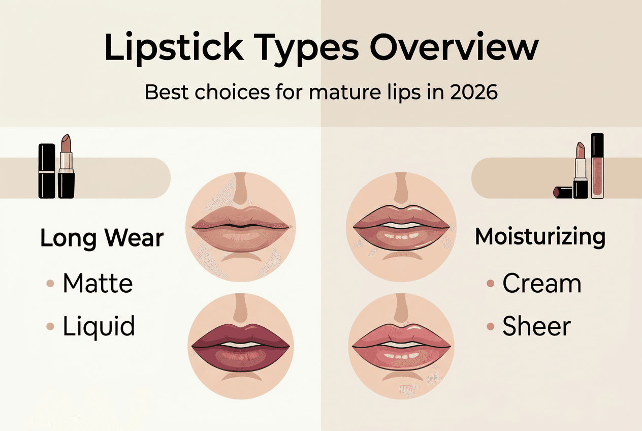 Infographic comparing lipstick types for mature women