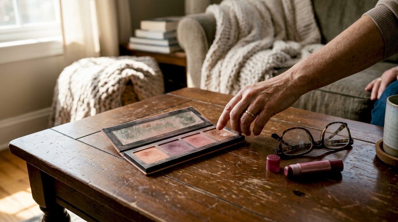 Open seasonal makeup palette on table
