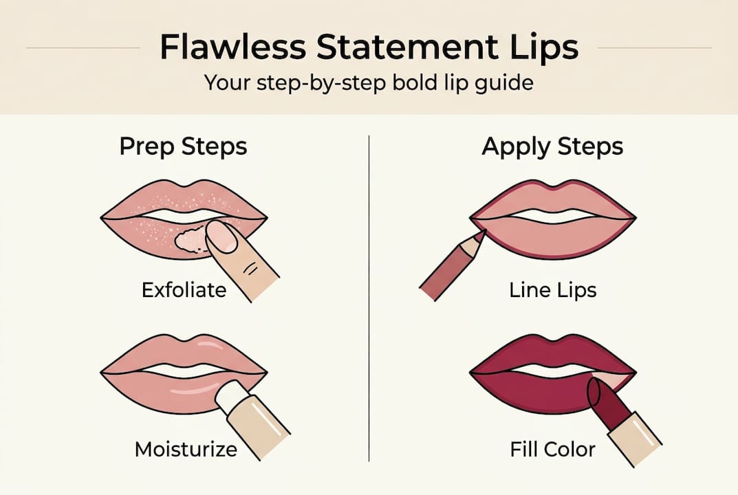 Infographic showing steps for bold statement lips