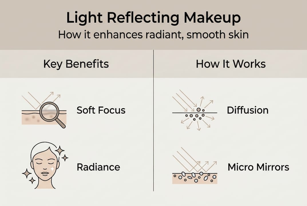Infographic showing how light reflecting makeup works