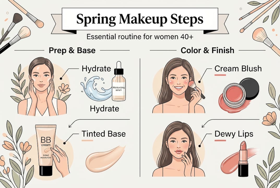 Infographic of age-defying spring makeup routine