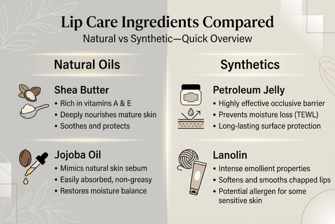 Infographic comparing natural and synthetic lip ingredients