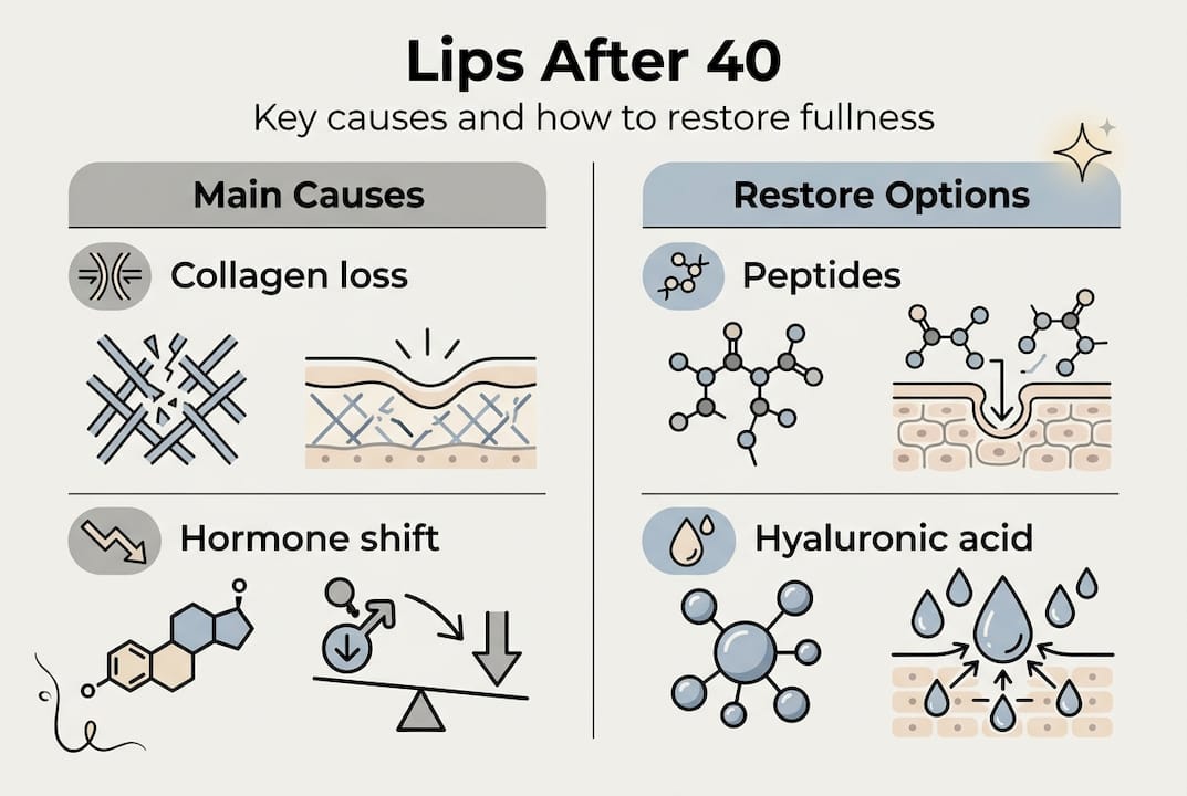 Infographic showing lip aging causes and solutions