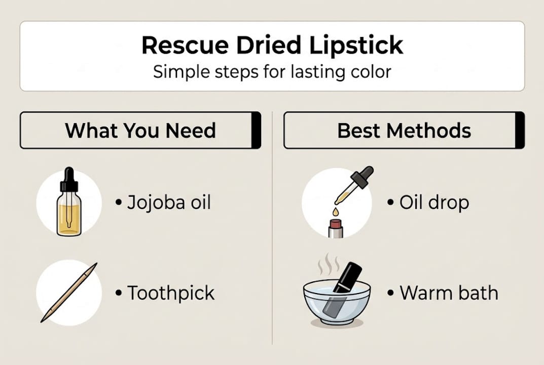 Infographic summarizing dried lipstick rescue steps