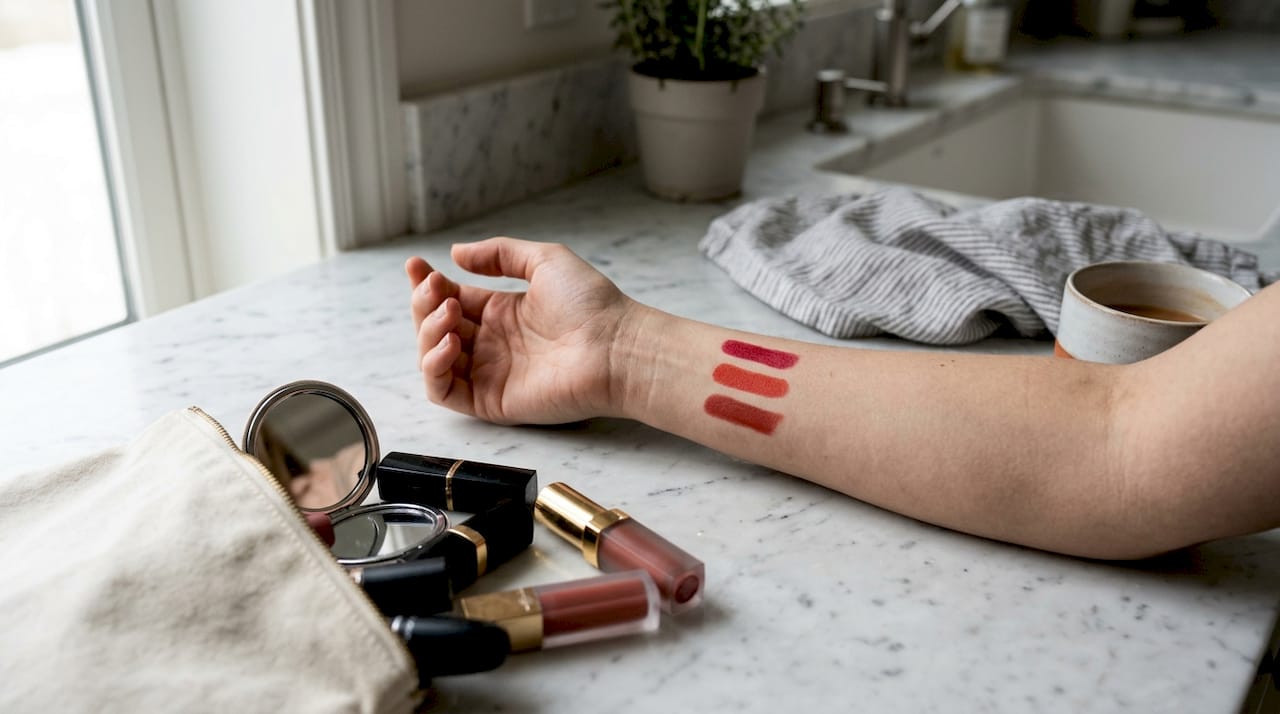 Forearm with lipstick swatch undertone comparisons