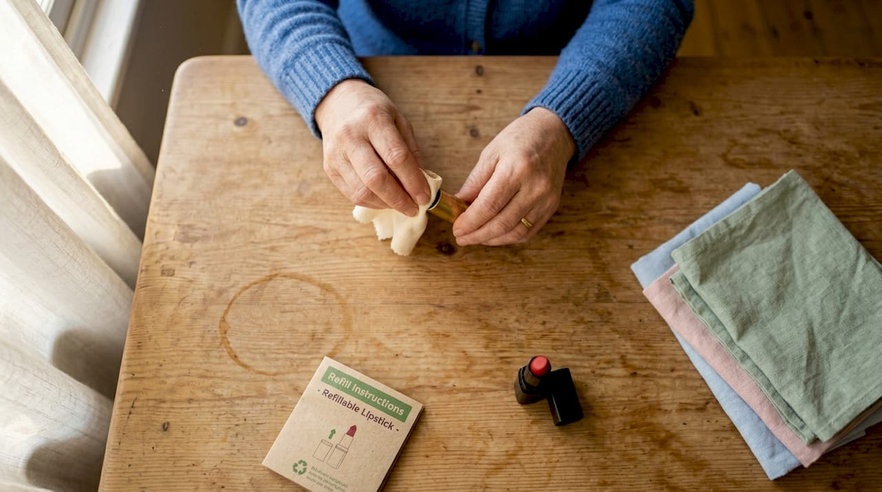 Hands cleaning refillable lipstick case