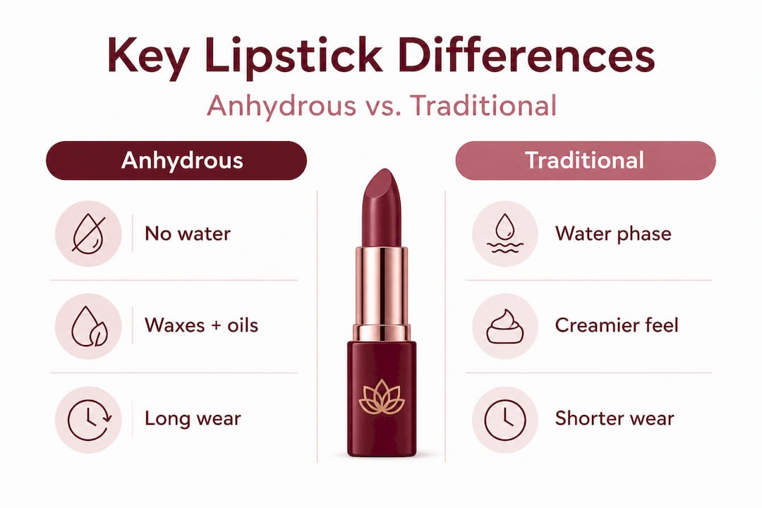 Infographic comparing anhydrous and traditional lipsticks