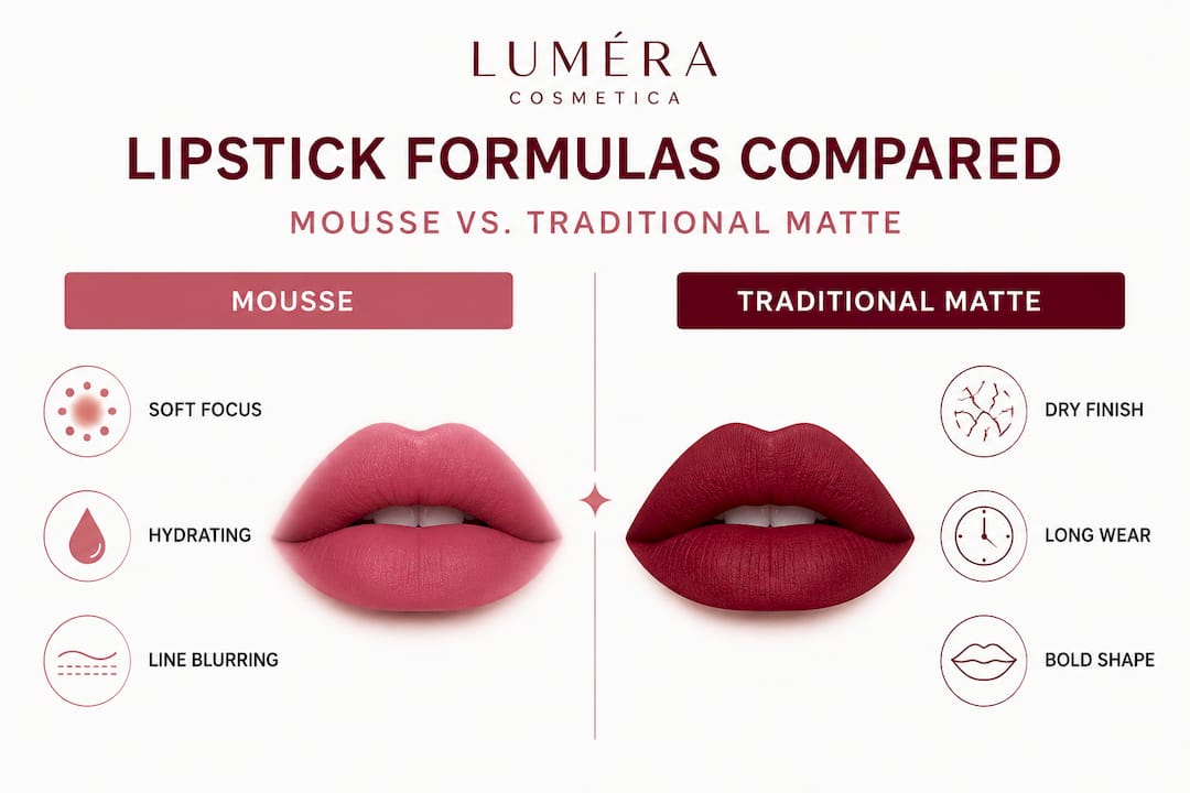 Infographic compares mousse and traditional matte lipstick
