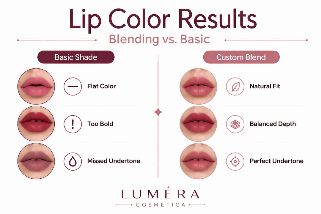 Infographic comparing basic and blended lip color results