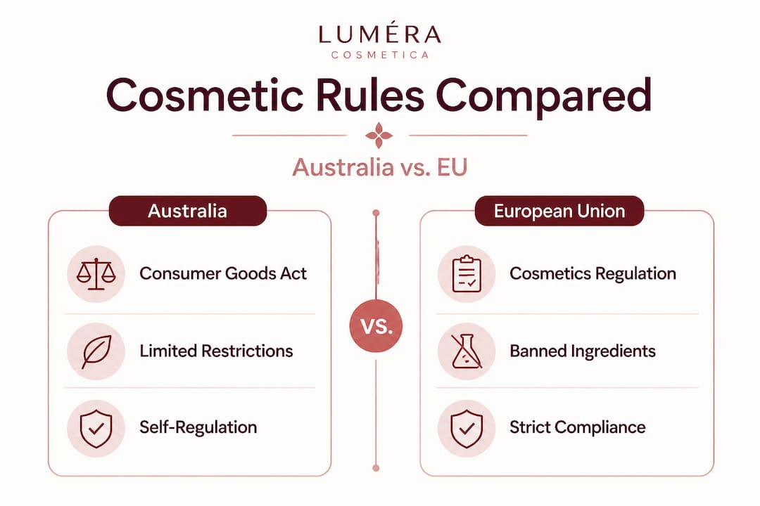 Infographic comparing Australia and EU cosmetic regulations