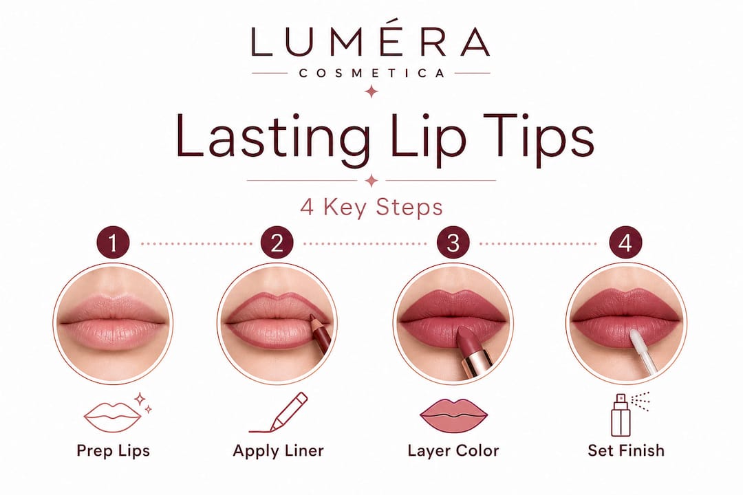 Infographic shows four steps for long-lasting bold lips