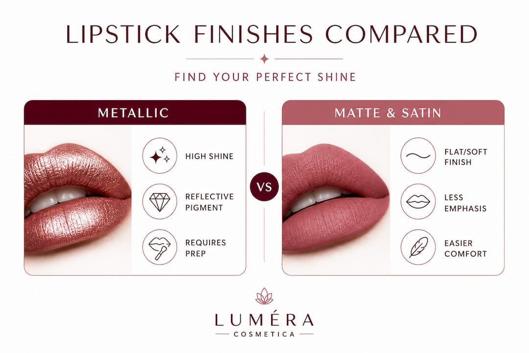 Infographic comparing metallic matte satin lipstick benefits