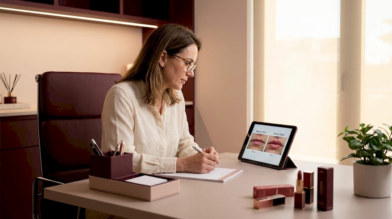 Dermatologist reviewing lip treatment comparison