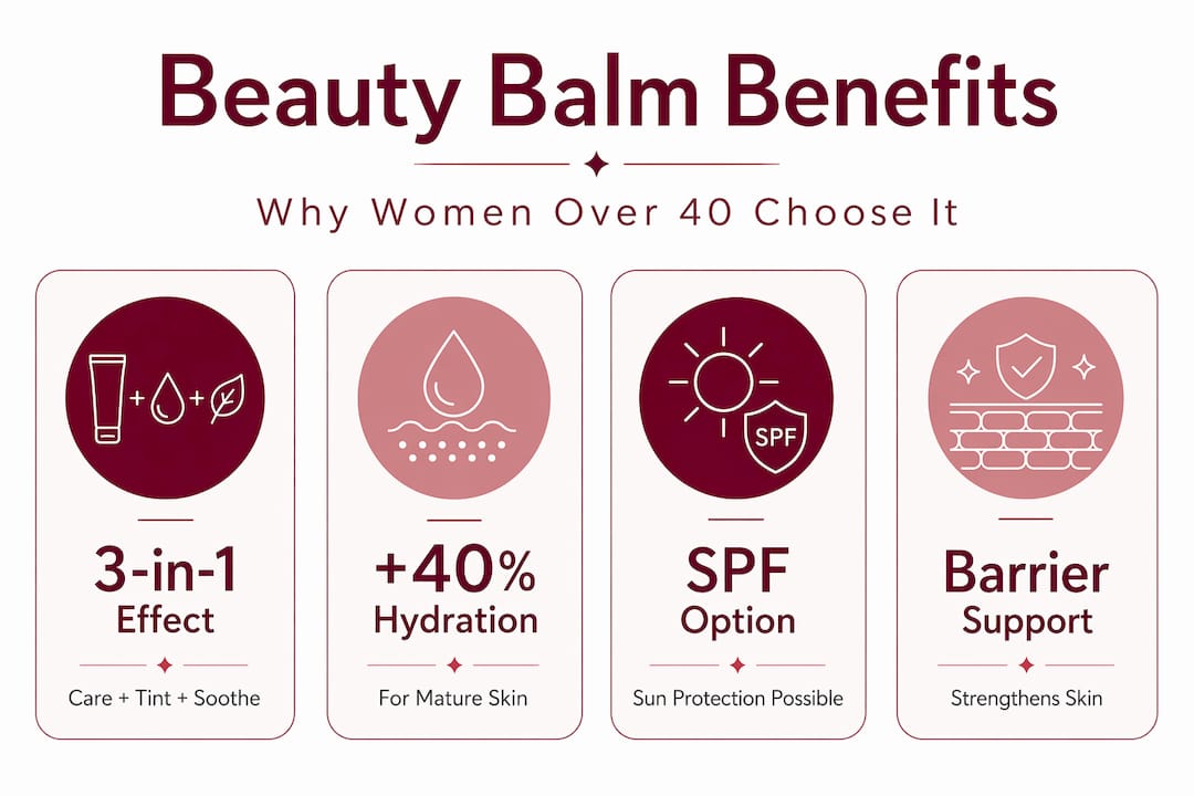 Infographic highlighting beauty balm key benefits