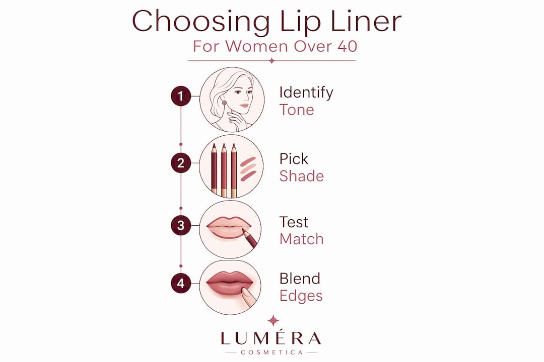 Infographic steps for selecting mature lip liner color