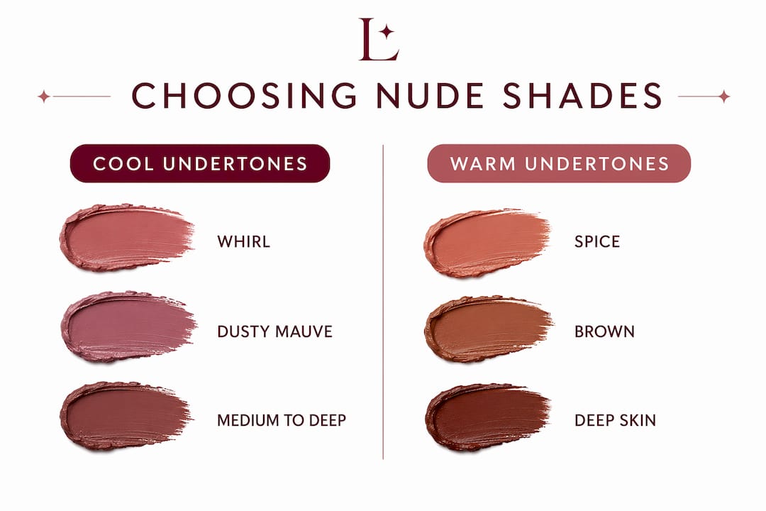 Infographic comparing cool and warm nude lip liner shades