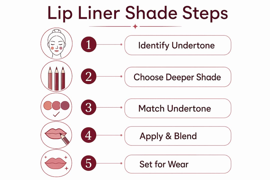 Infographic outlining lip liner shade selection steps