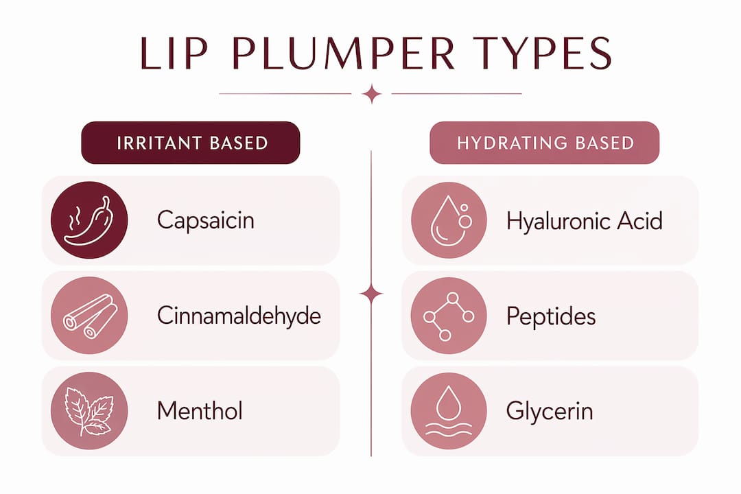 Infographic comparing lip plumper ingredient types