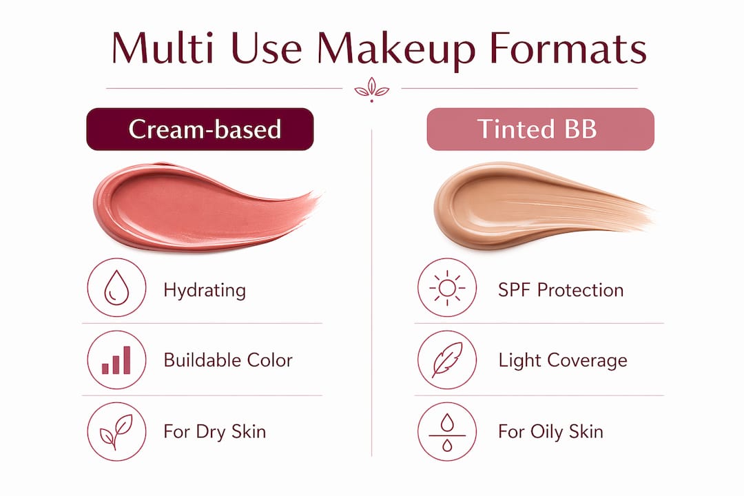 Comparison infographic of cream and tinted BB makeup formats