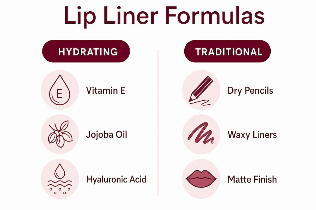 Infographic comparing hydrating and traditional lip liner formulas