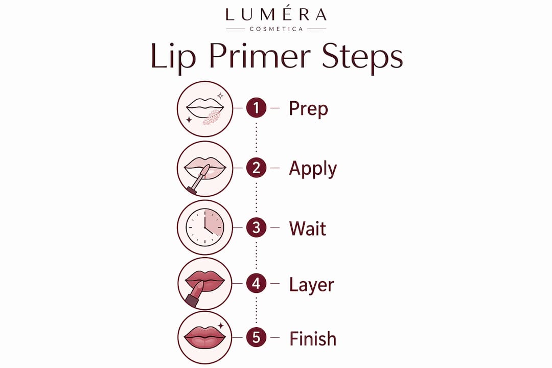 Infographic showing step-by-step lip primer application