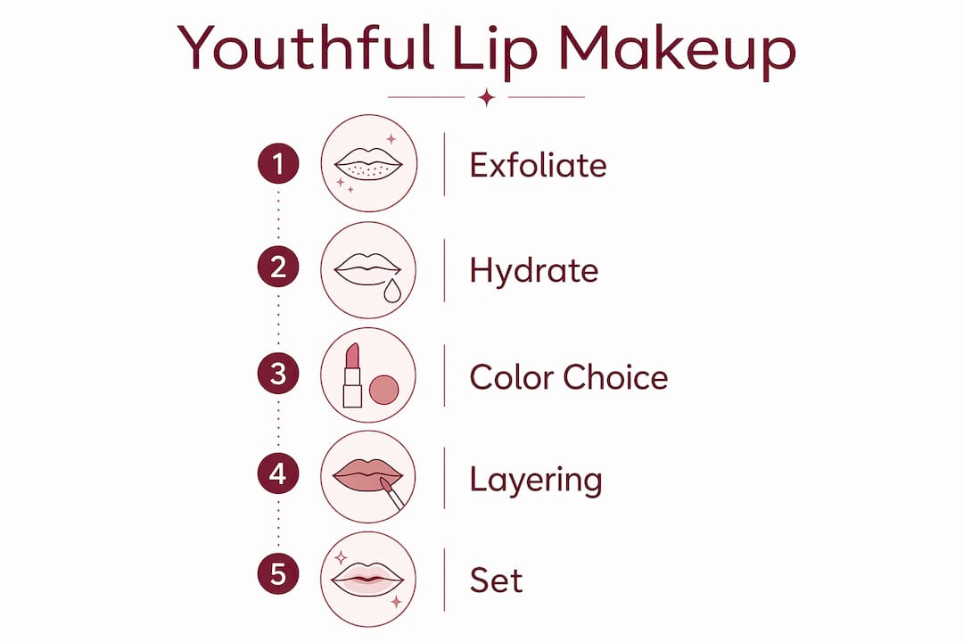 Infographic showing steps for youthful lip makeup process