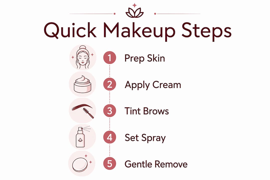 Infographic summarizing easy makeup steps for mature skin