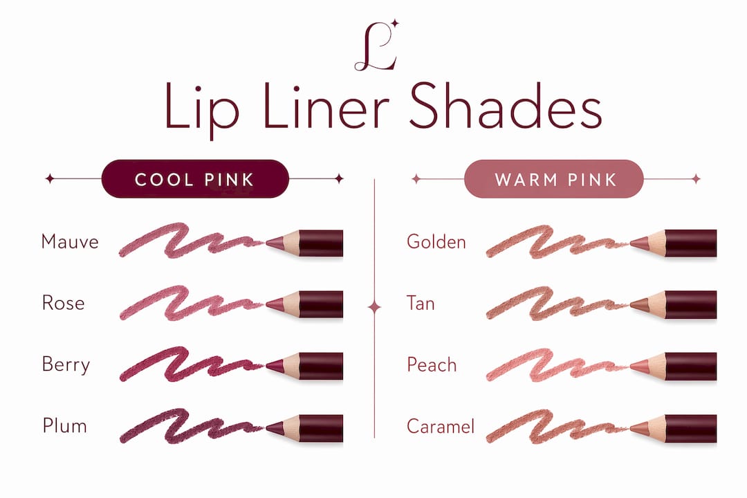 Infographic comparing cool and warm pink lip liner shades