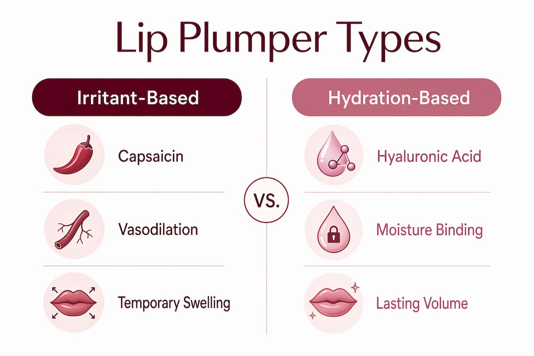 Infographic comparing irritant vs hydration lip plumpers