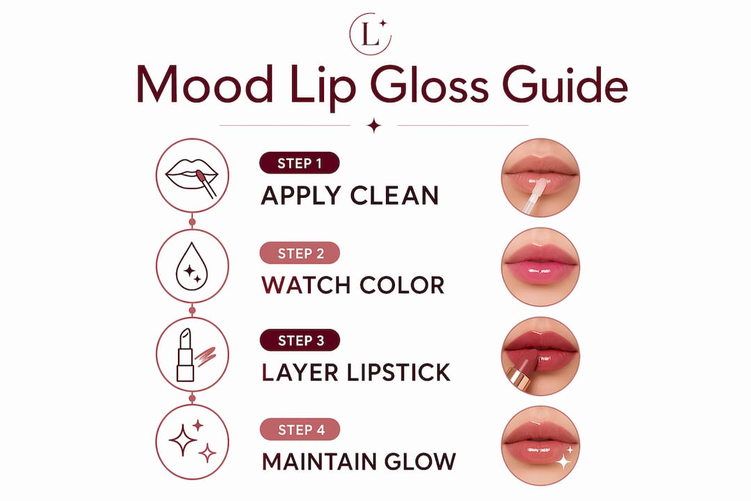 Infographic showing step-by-step pH lip gloss guide