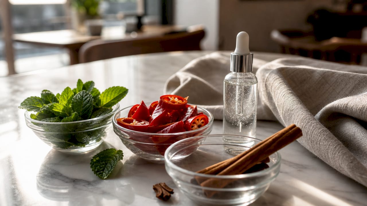 Natural lip plumper ingredients neatly arranged