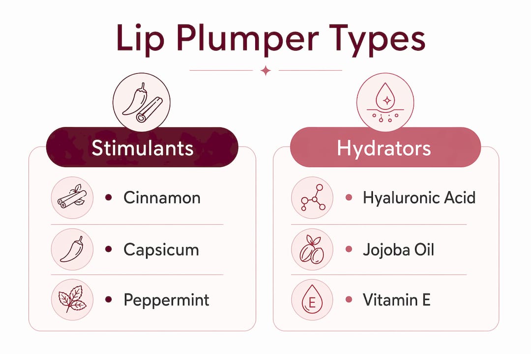 Infographic comparing stimulant and hydrator natural lip plumper ingredients