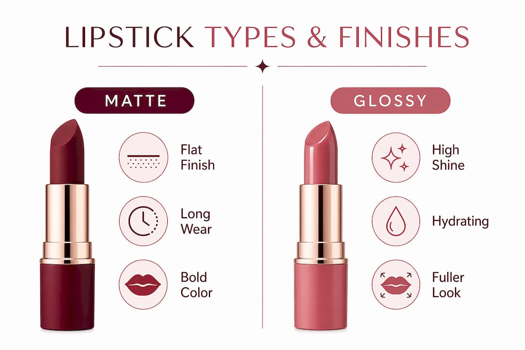 Infographic comparing matte and glossy lipstick types