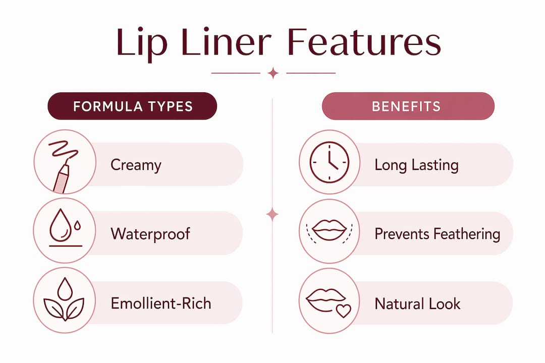 Infographic comparing lip liner formulas and benefits