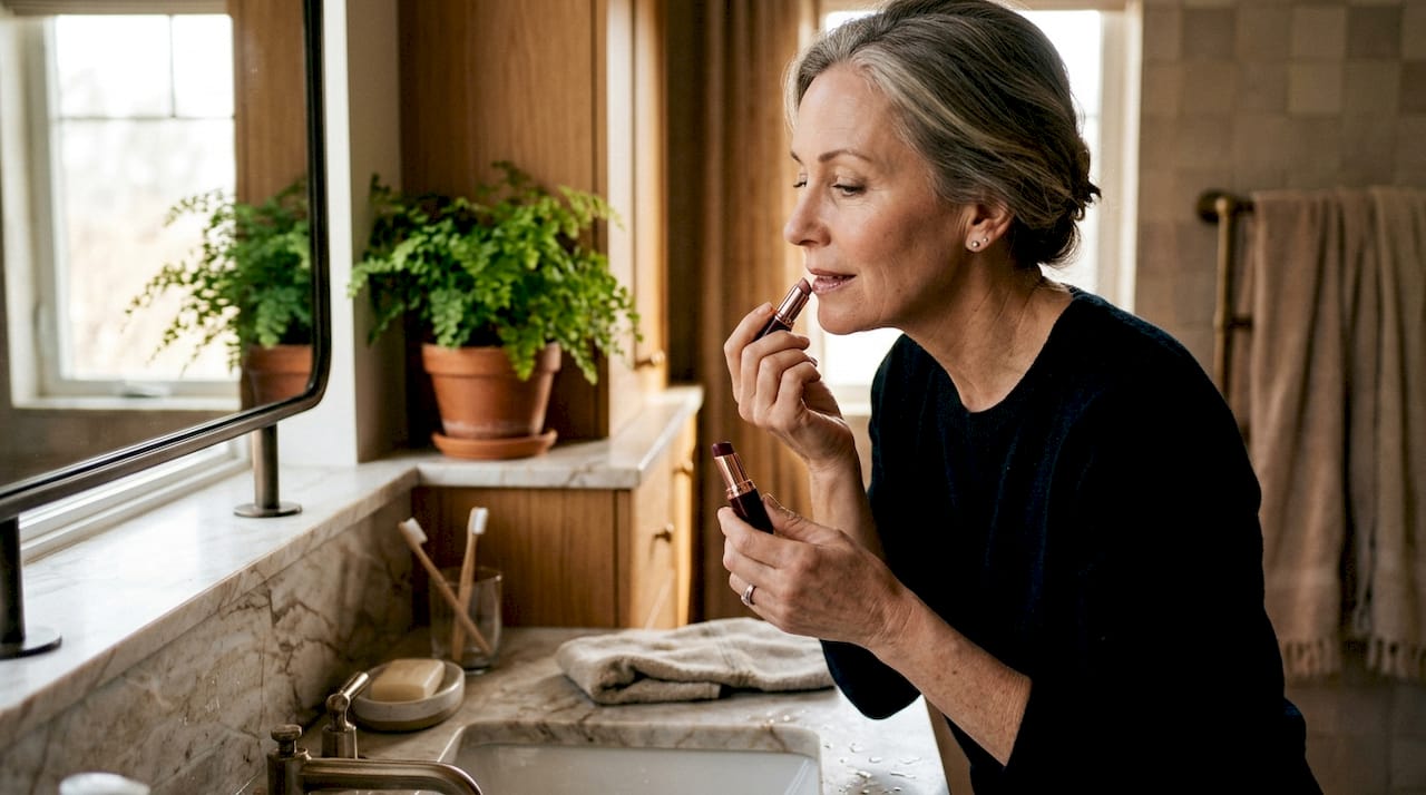Close-up applying hydrating lip balm