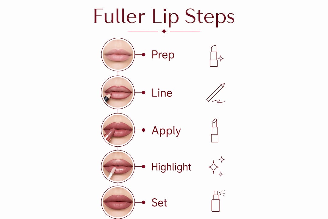 Infographic of step-by-step fuller lip makeup