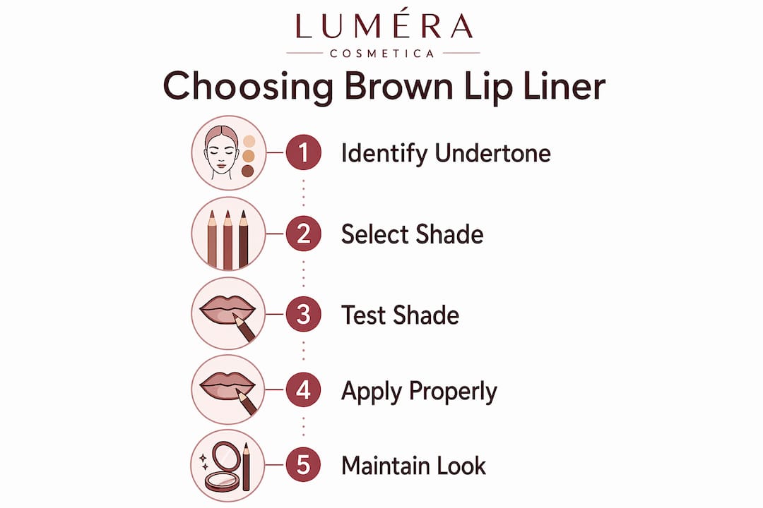 Infographic illustrating brown lip liner selection steps